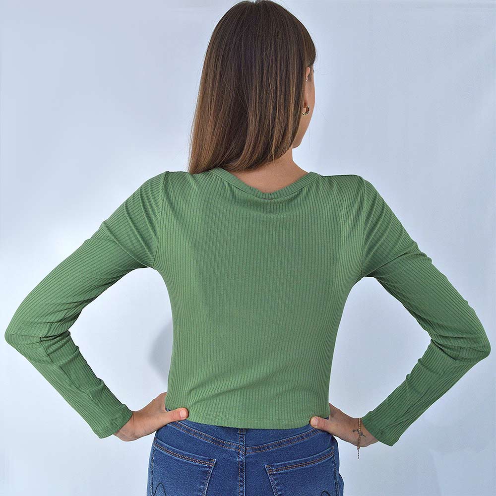 Blusa Cropped Canelada Lez A Lez Verde Pole Modas