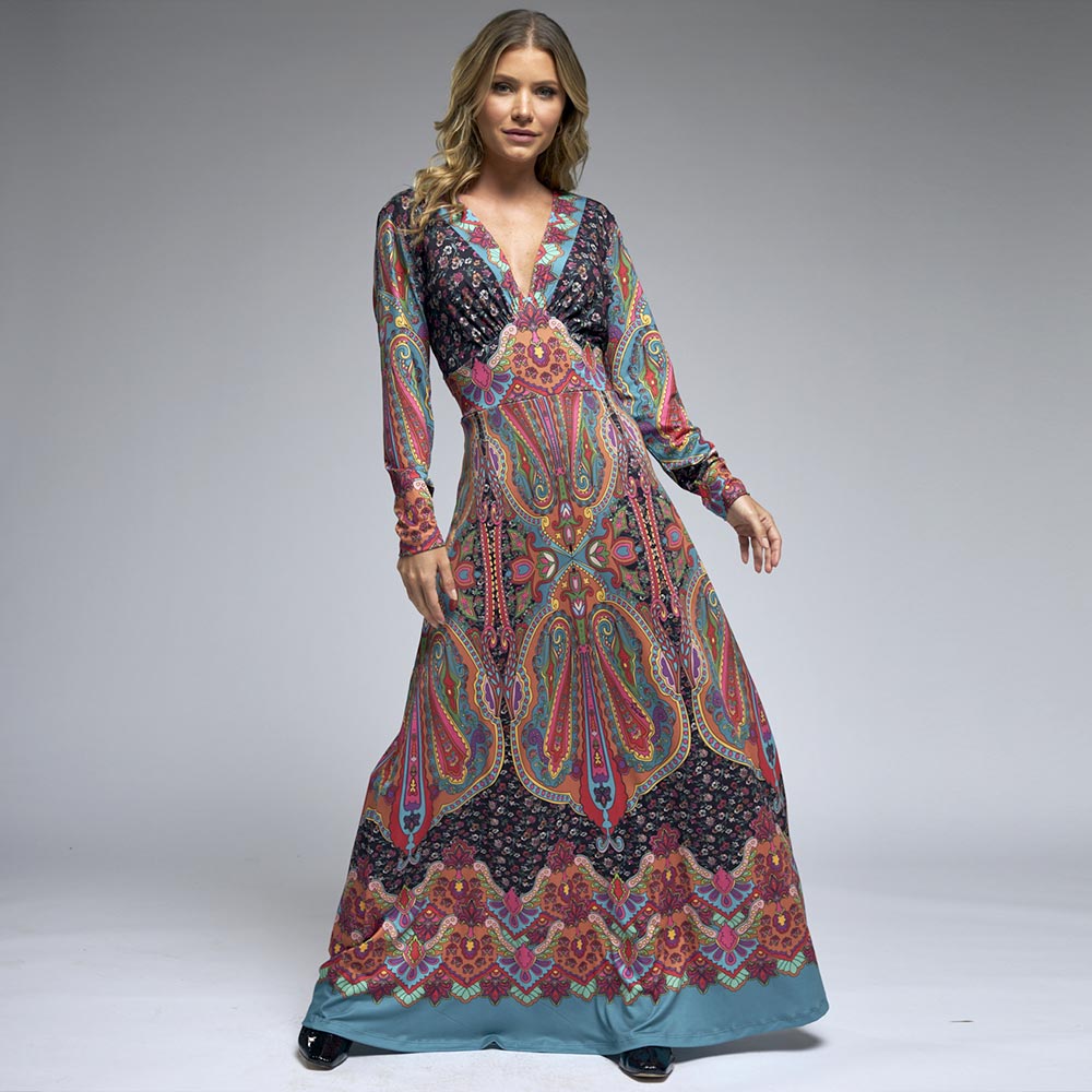 Vestido Intuição Longo Estampa Multicolorida Pole Modas