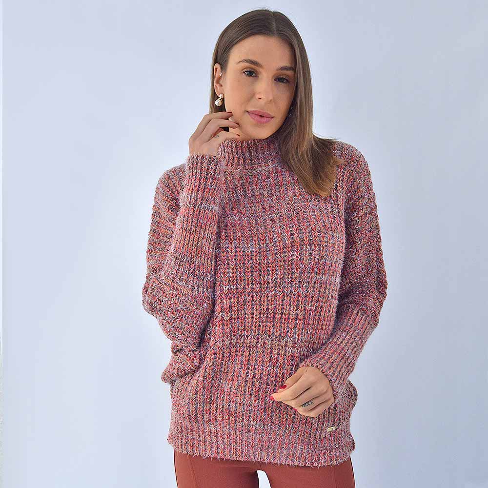 Blusa Tricot Malhas Cida Gola Rol Cereja Pole Modas