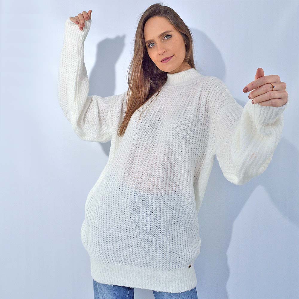 Blusa Tricot Oversized Biamar Branco Pole Modas