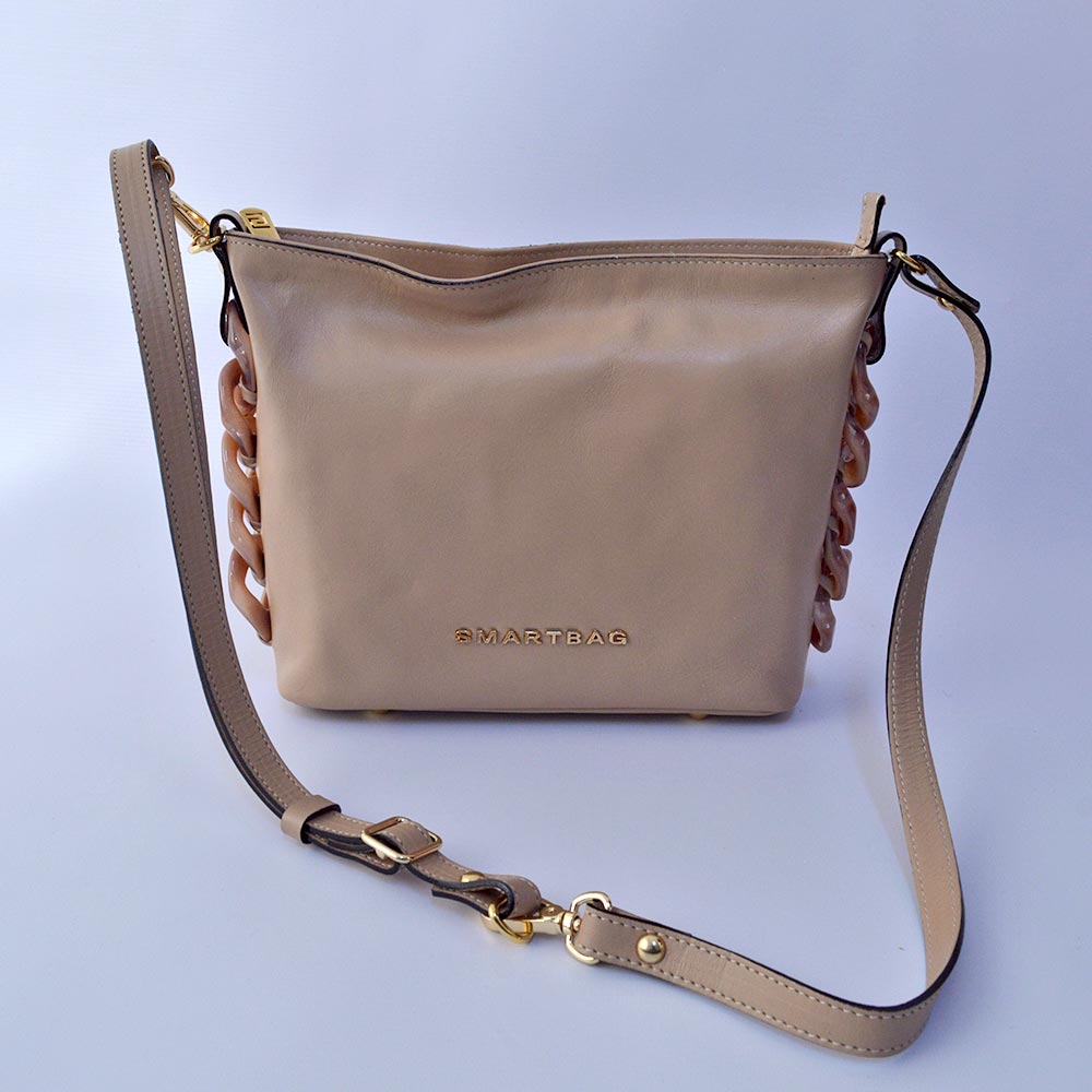 Bolsa Smartbag Couro Detalhe Corrente Cor Nude Pole Modas