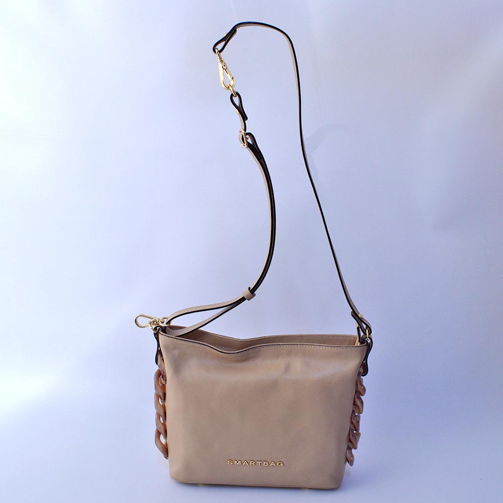 Bolsa Smartbag Couro Detalhe Corrente Cor Nude Pole Modas