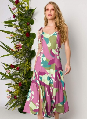 Vestido Midi Flor De Lis Estampado Pole Modas