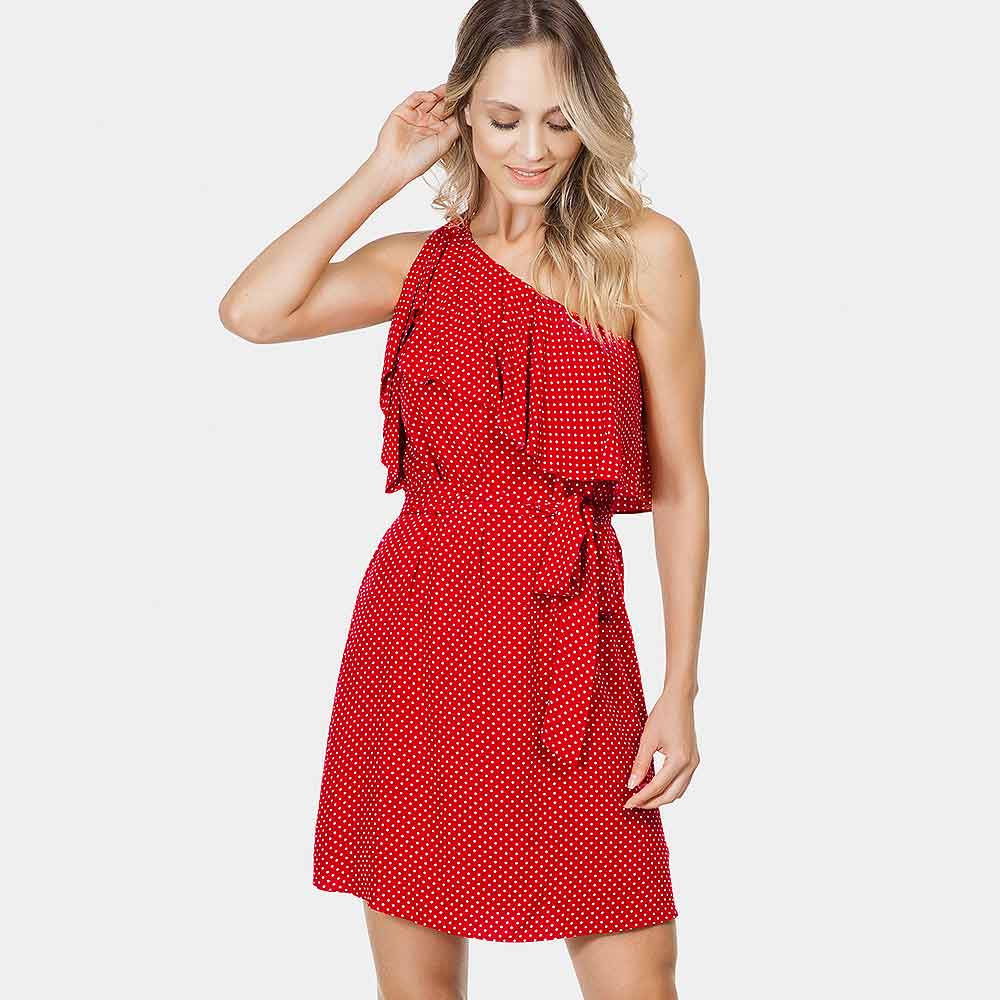 vestido vermelho de um ombro só