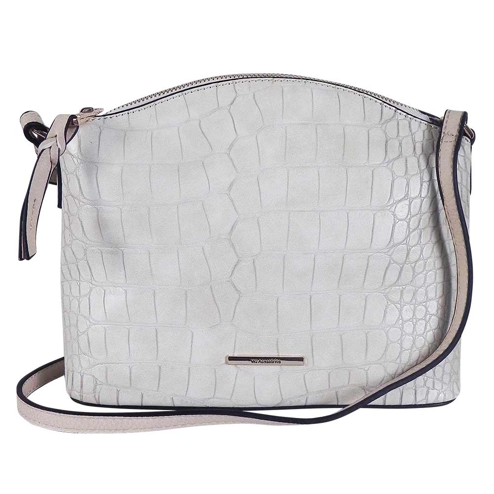 Bolsa Croco Transversal Pequena Wj Acessorios Cor Off White Pole Modas