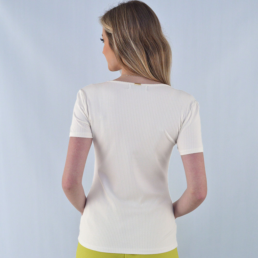 Blusa Canelada Off White Flor de Lis Viscolycra  - Foto 2