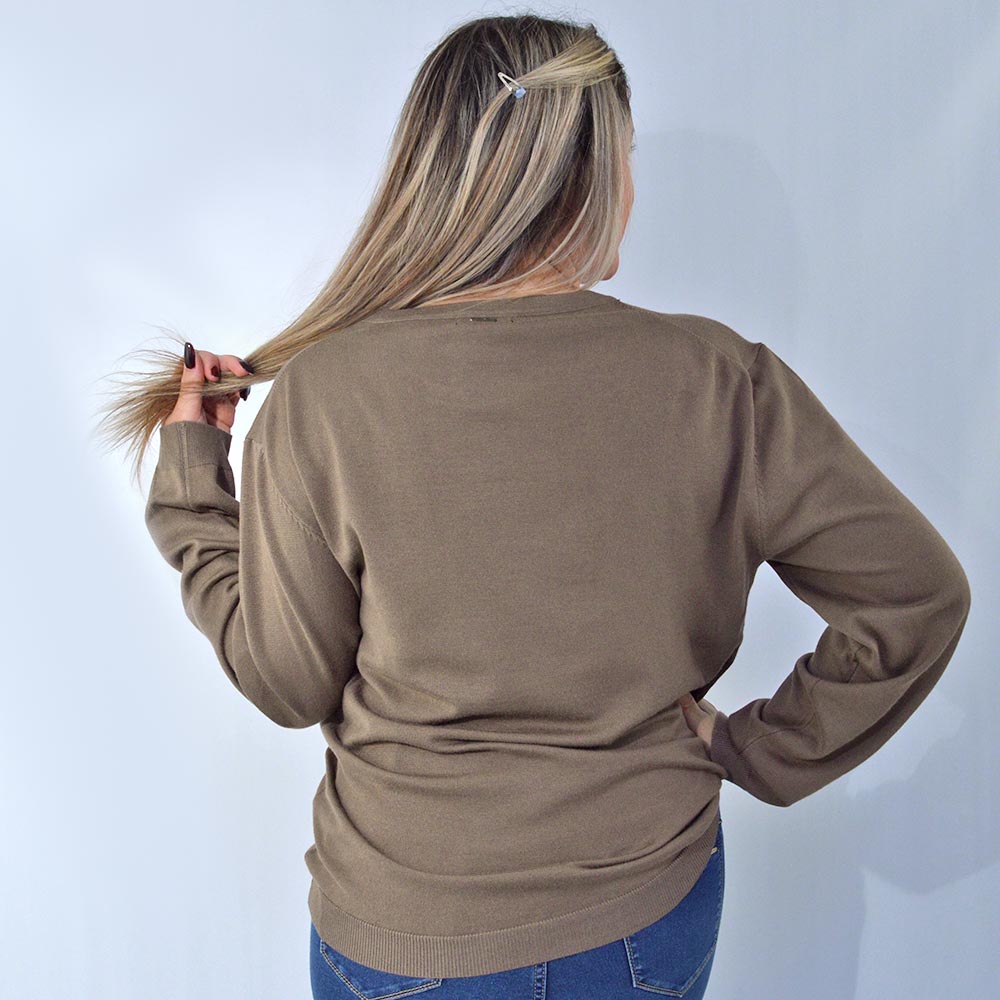 Blusa Malha Plus Size Miose Taupe - Foto 2