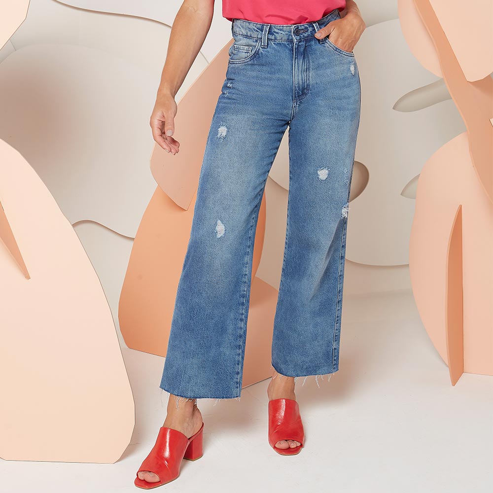 Cala Jeans Gatos e Atos Wide Leg Cropped - Foto 1