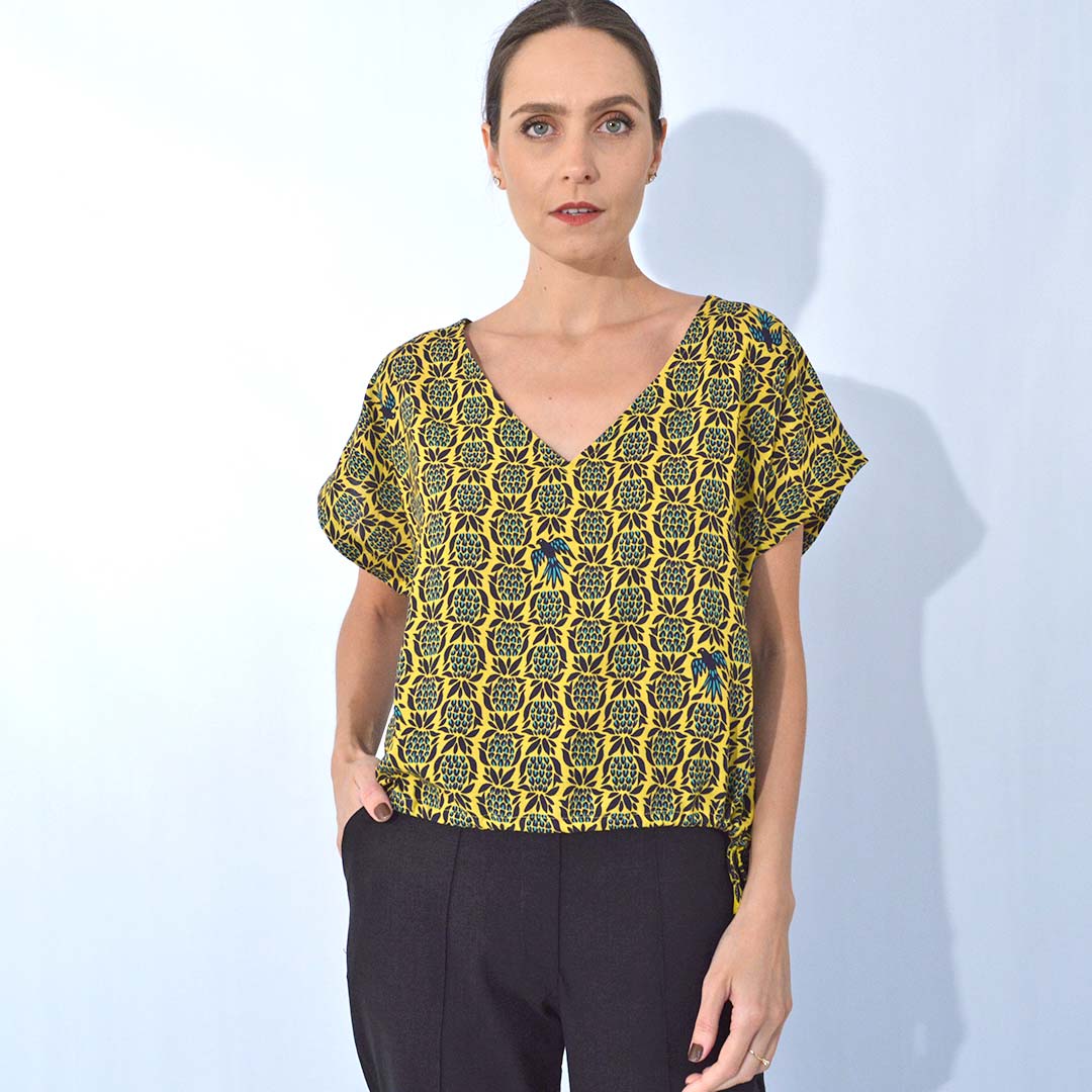 Blusa Estampada Cantão Mostarda - Pole Modas