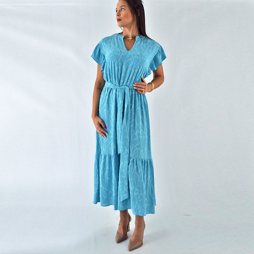 Vestido Simplelife Crepe Texturizado Azul - Foto 1