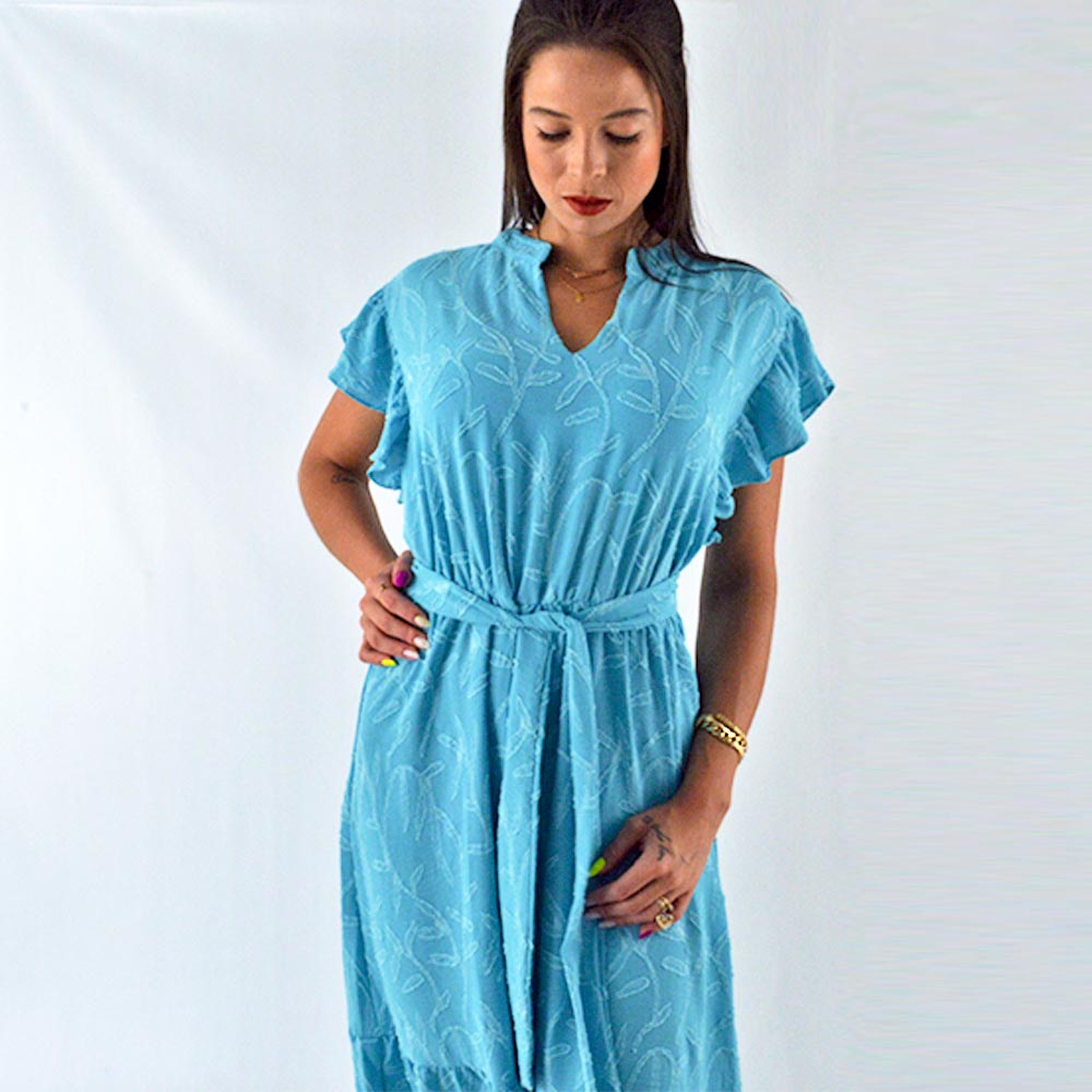 Vestido Simplelife Crepe Texturizado Azul - Foto 2