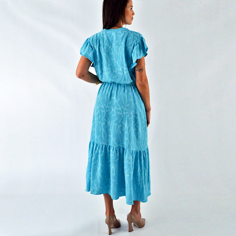 Vestido Simplelife Crepe Texturizado Azul - Foto 3
