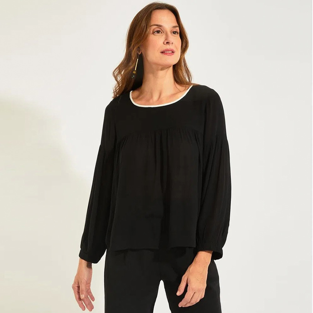 Blusa Crepe Viscose Canto Preta - Foto 1