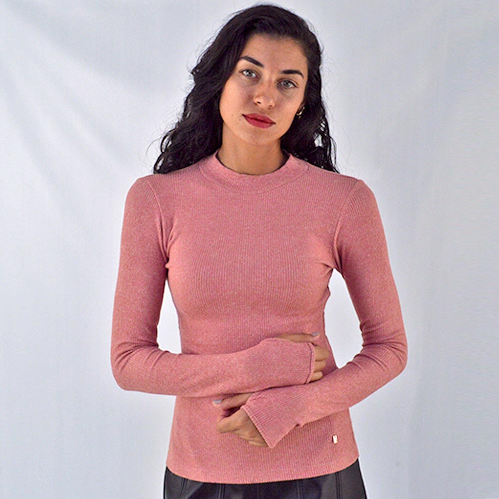 Blusa Canelada Melange Rosa Gatos e Atos  - Foto 2