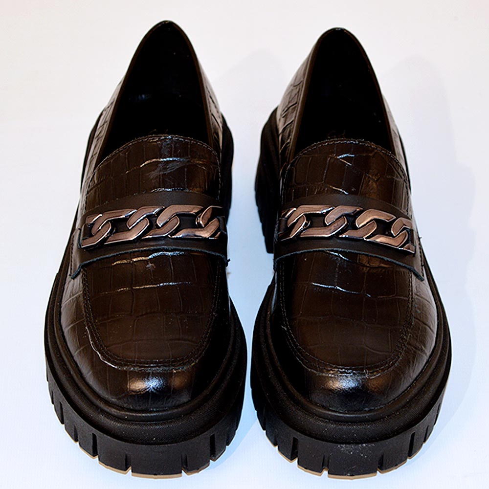 Loafer Couro Croco Preto Giulia Domna - Foto 1