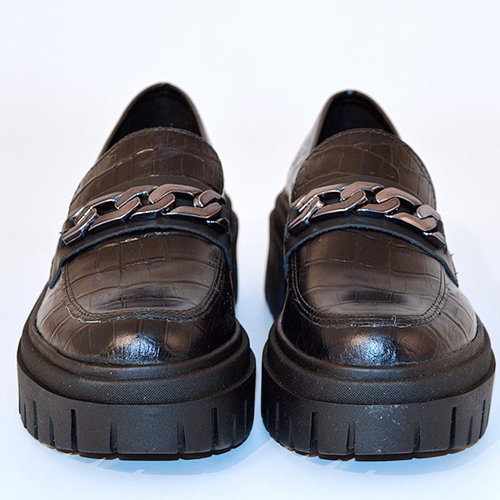 Loafer Couro Croco Preto Giulia Domna - Foto 2