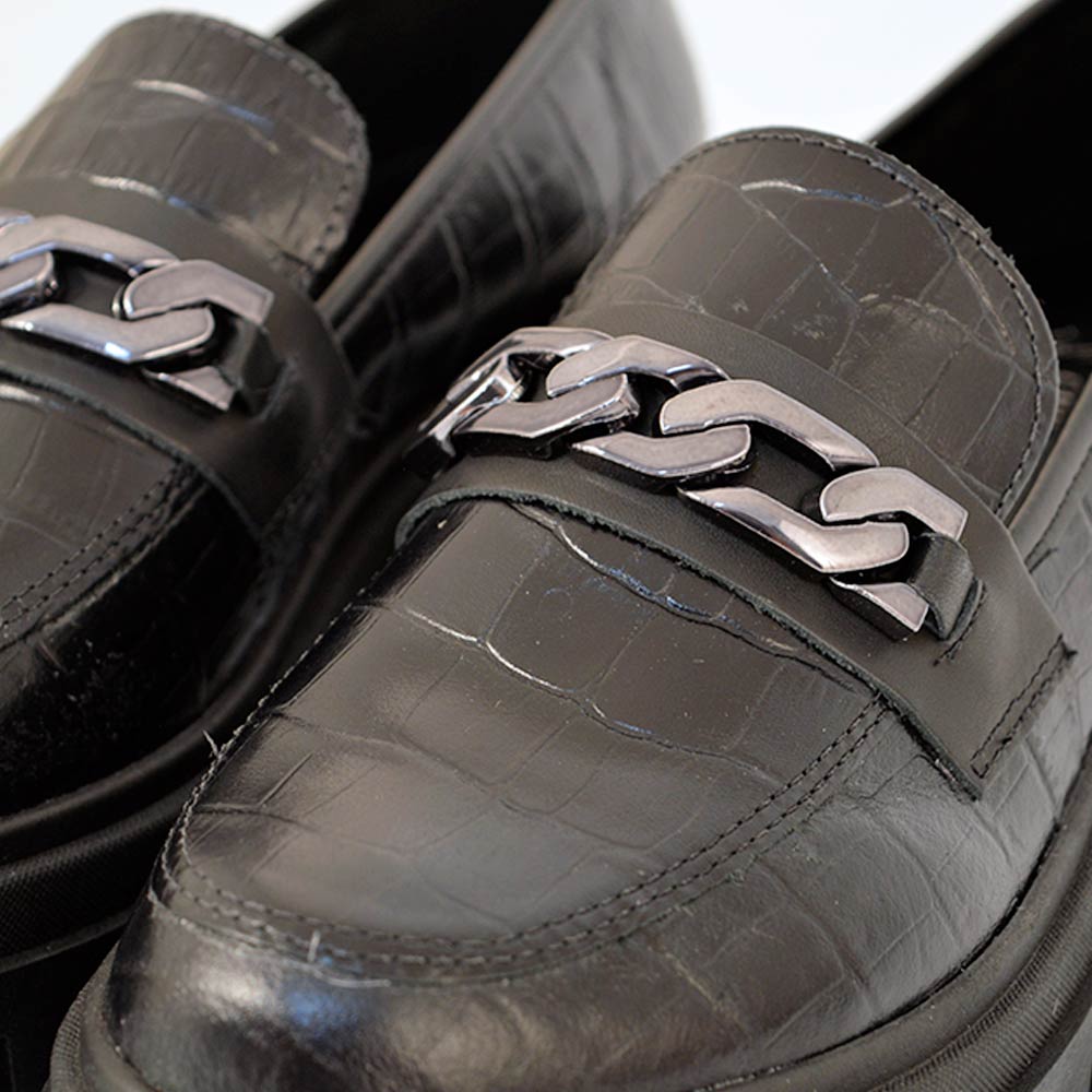 Loafer Couro Croco Preto Giulia Domna - Foto 3