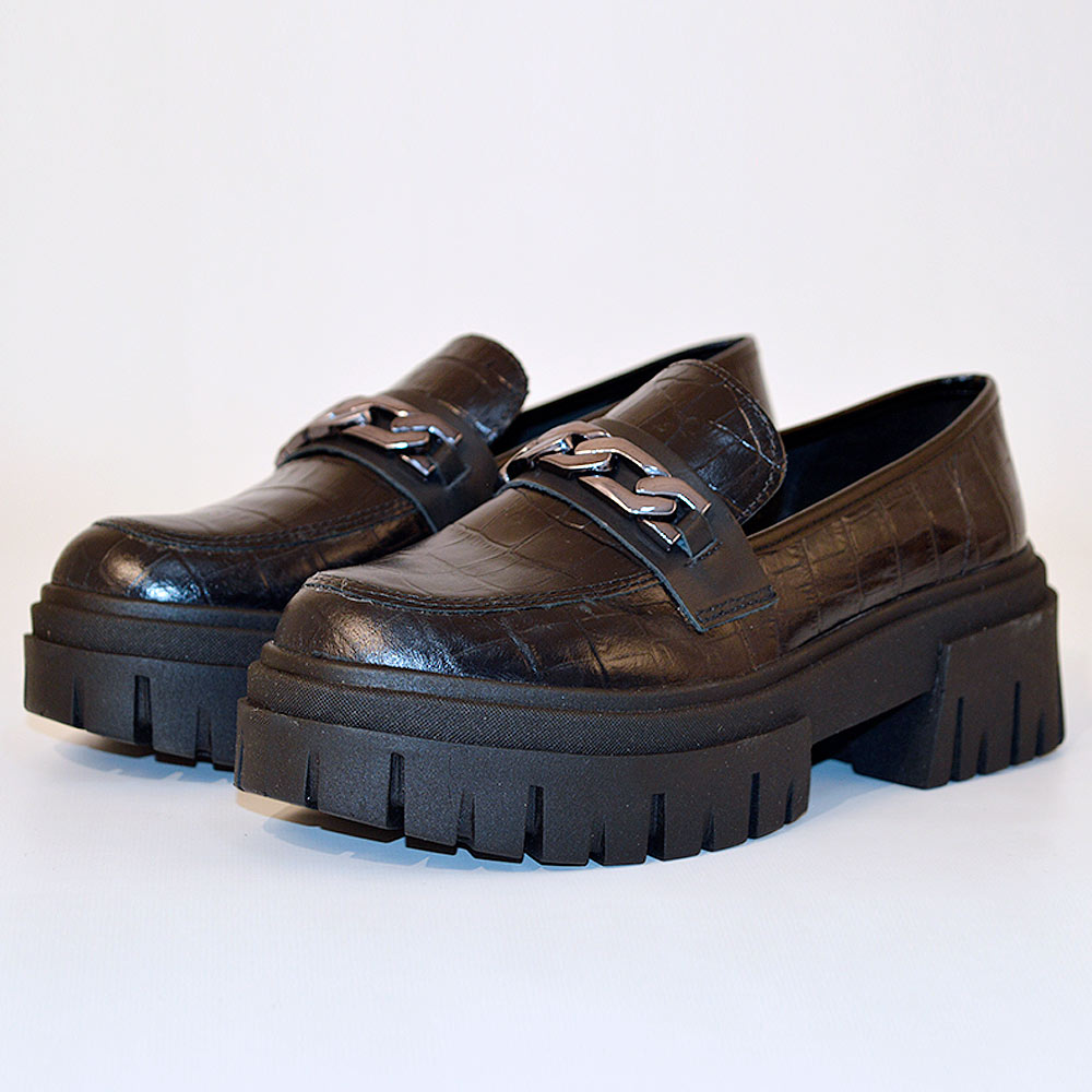 Loafer Couro Croco Preto Giulia Domna - Foto 4