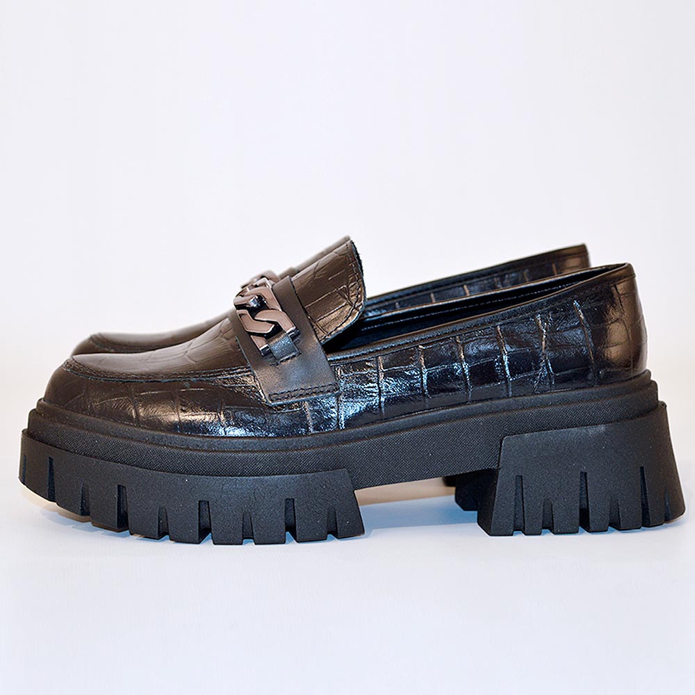 Loafer Couro Croco Preto Giulia Domna - Foto 6