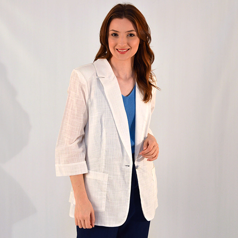 Blazer Cambraia de Algodo Off White Gatos e Atos - Foto 1