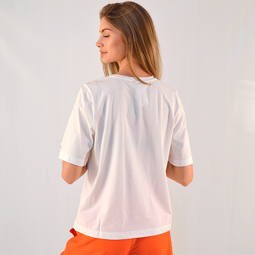 T-shirt Off White Com Detalhe De Strass Alice  - Foto 2