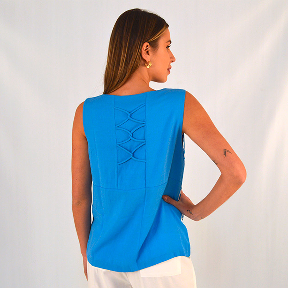 Blusa Regata Viscose Azul Estampada Gatos e Atos - Foto 3