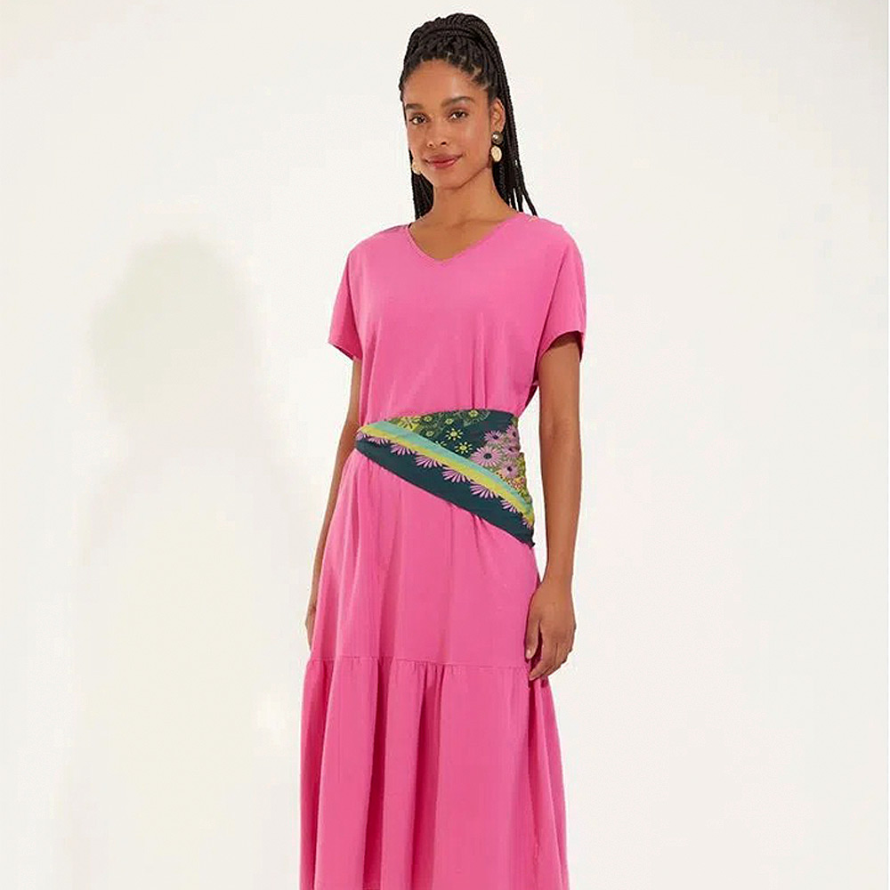 Vestido Midi Algodo Barrado Pink Canto  - Foto 1