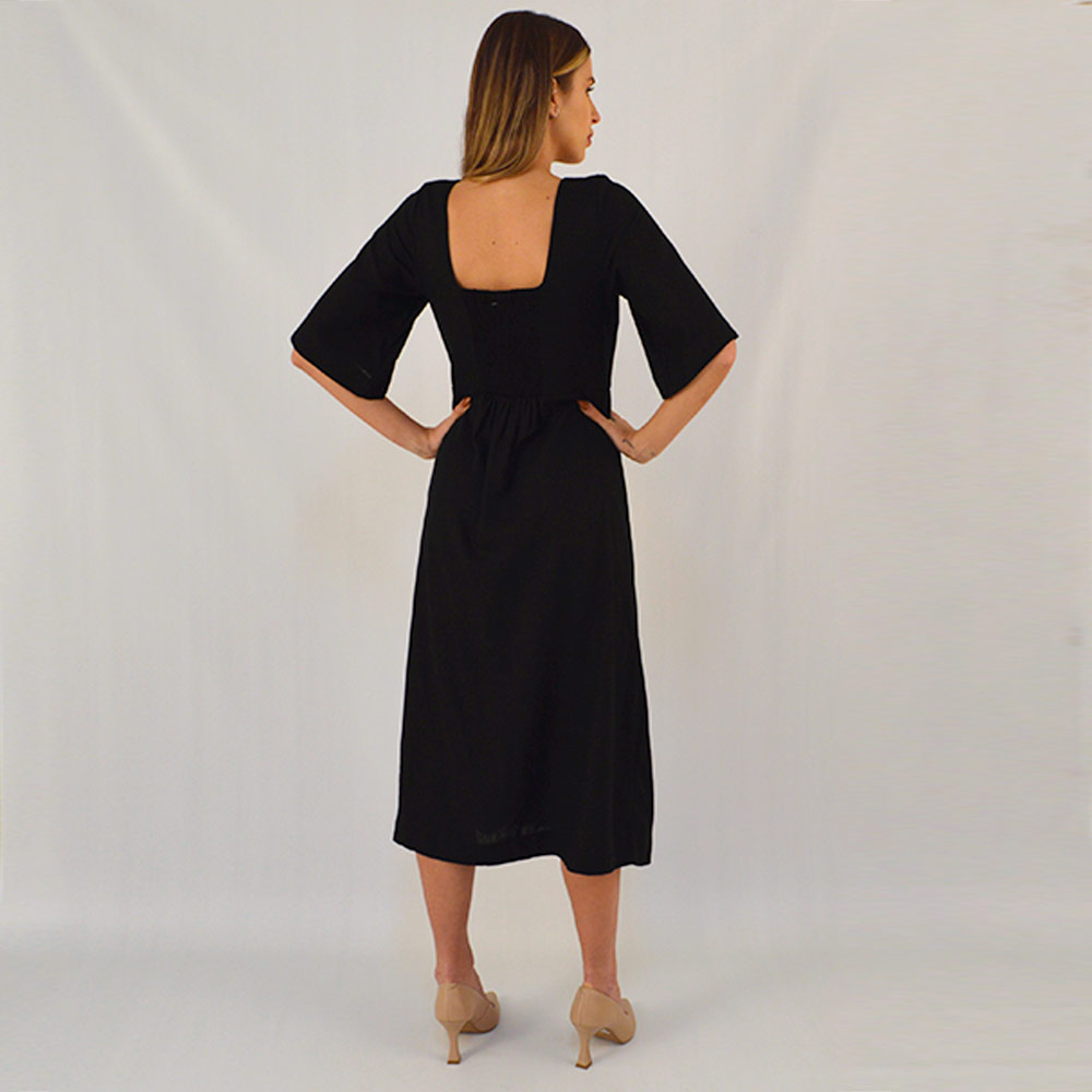 Vestido Midi Linho Preto Canto  - Foto 2