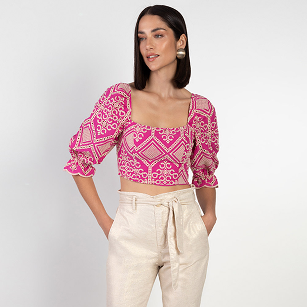 Top Cropped Laise Pink Flor de Lis - Foto 1