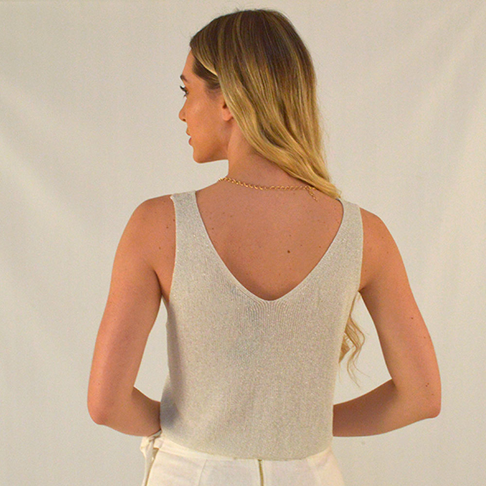 Blusa Regata Tricot Com Strass Prata Del Amo - Foto 2