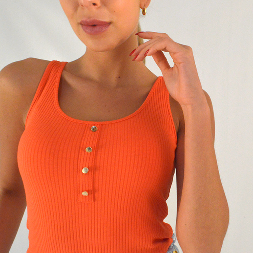 Blusa Regata Canelada Cor Laranja Flor de Lis - Foto 2