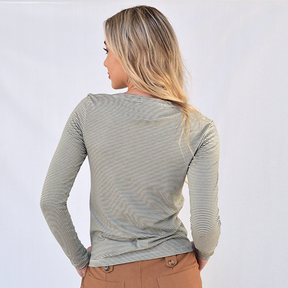 Blusa Bsica Listrada Tribeca Oliva - Foto 3