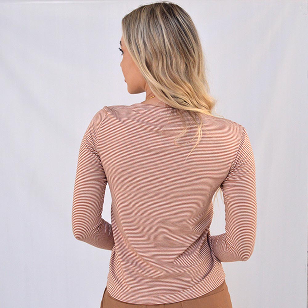 Blusa Bsica Listrada Tribeca Ferrugem - Foto 3