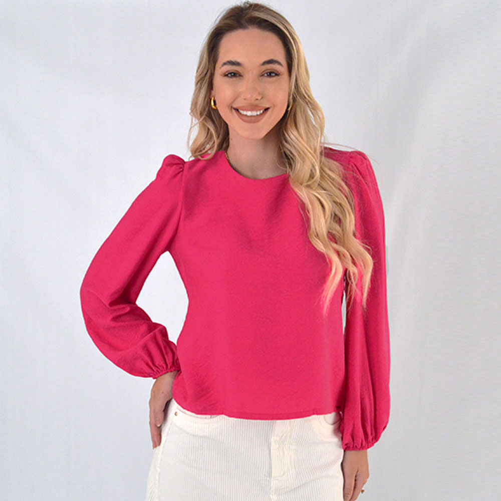 Blusa Manga Longa Cor Magenta Bana Bana - Foto 1