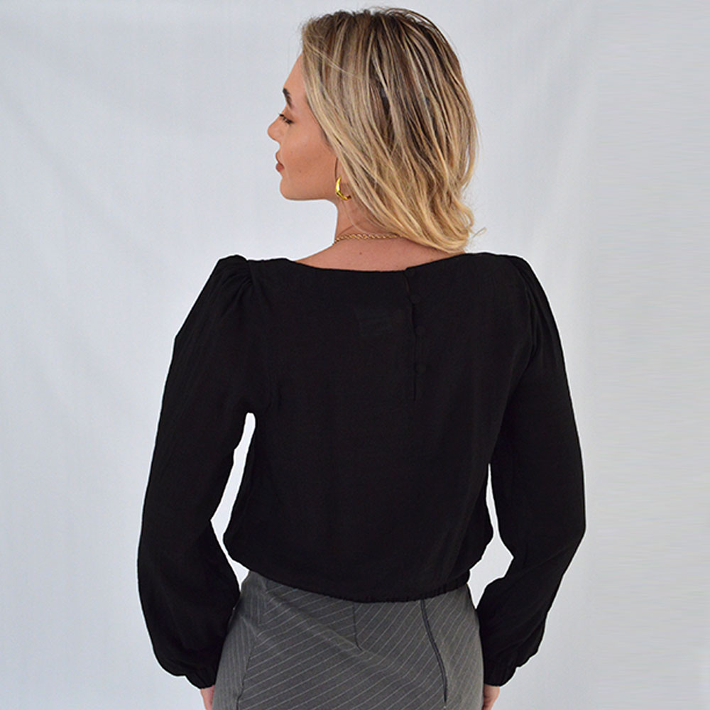 Blusa Cropped Viscose Preto Gatos e Atos - Foto 3