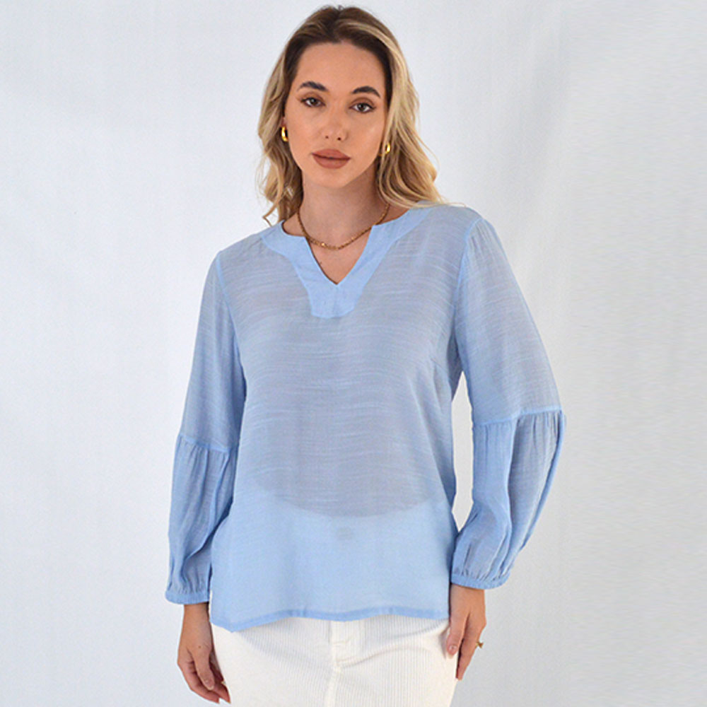 Blusa Shantung Viscose Cor Azul Gatos e Atos - Foto 1