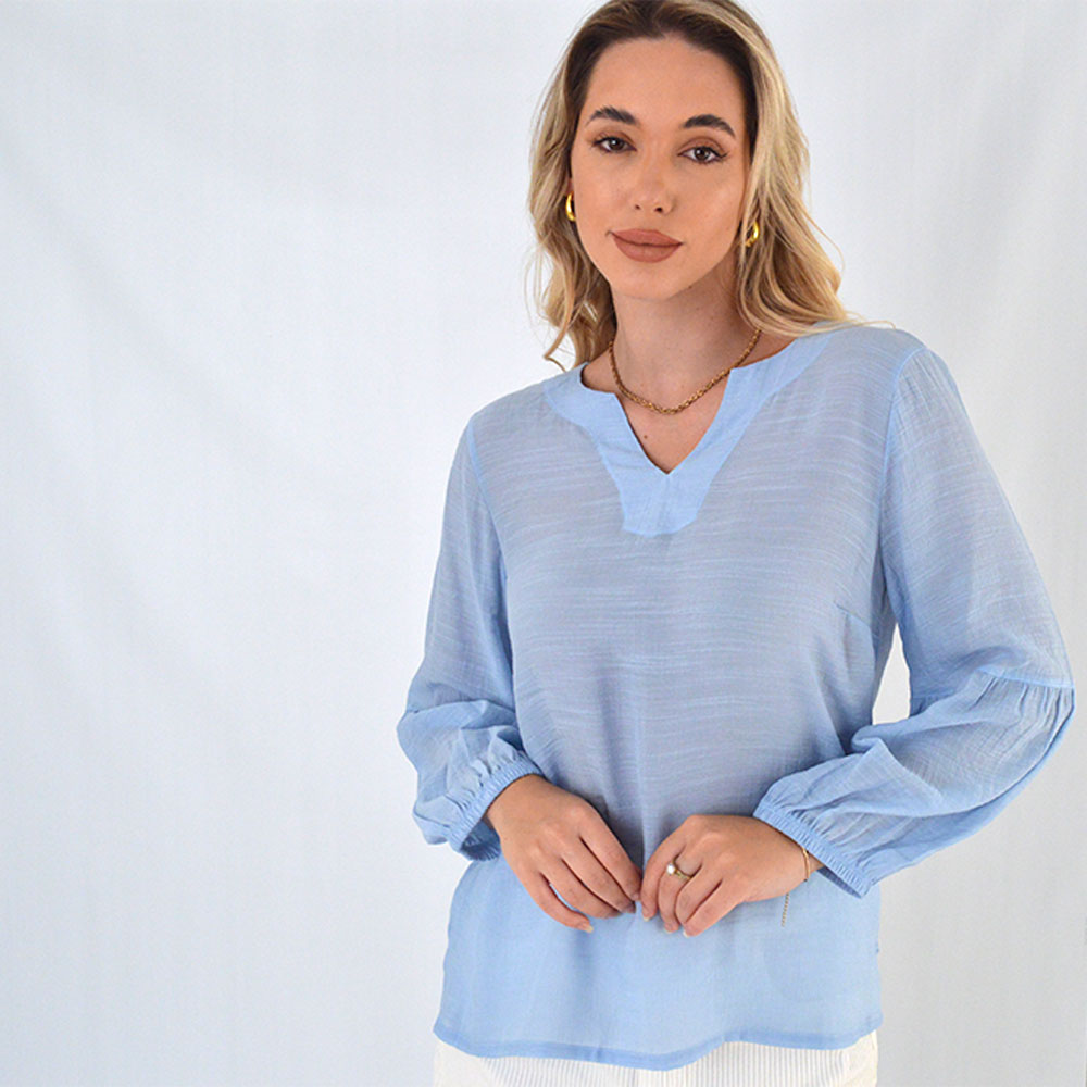 Blusa Shantung Viscose Cor Azul Gatos e Atos - Foto 2