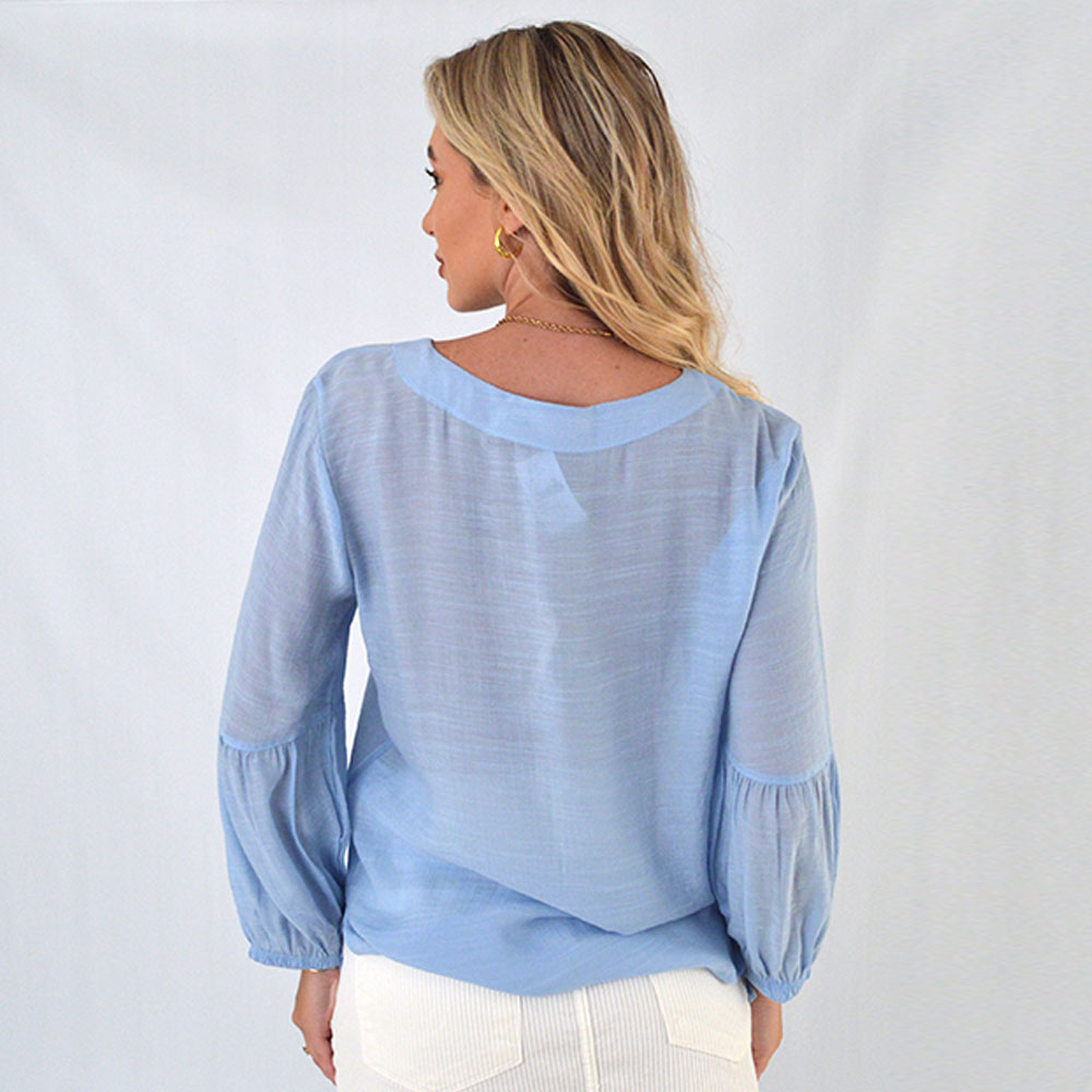 Blusa Shantung Viscose Cor Azul Gatos e Atos - Foto 3