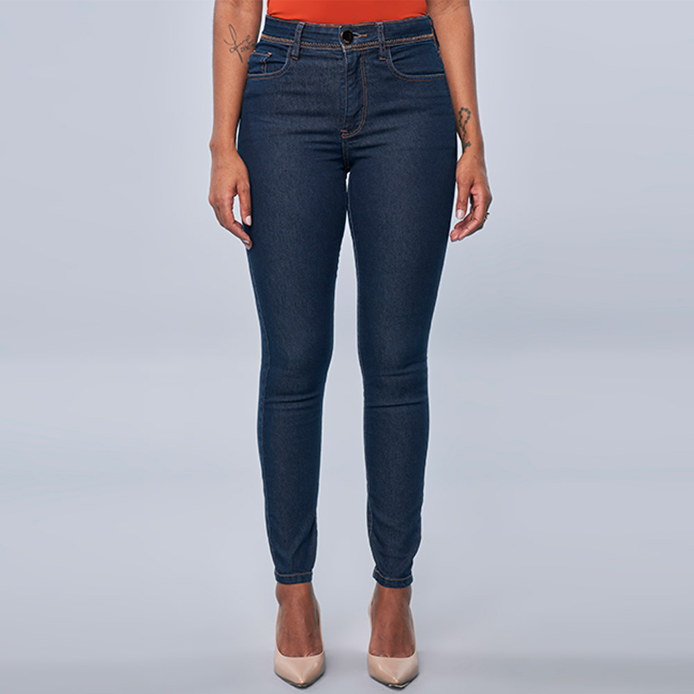 Cala jeans skinny cintura intermediria com pespontos zig zag Scalon - Foto 2