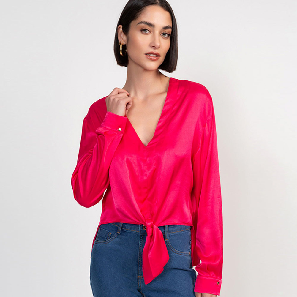 Blusa Viscose Acetinada Magenta Flor de Lis - Foto 1