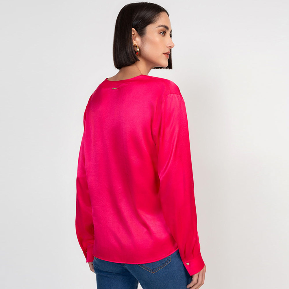 Blusa Viscose Acetinada Magenta Flor de Lis - Foto 2