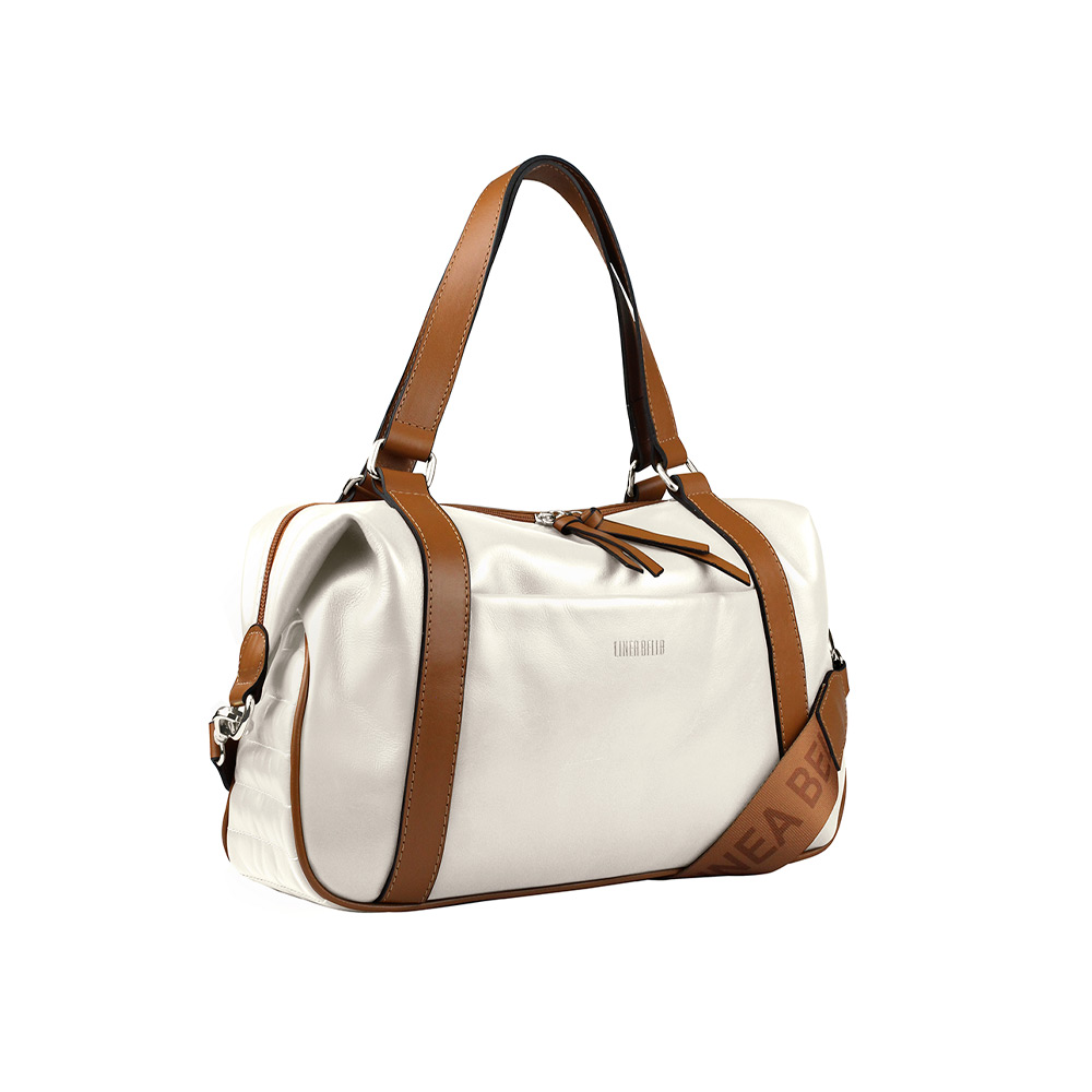 Bolsa Couro Grande de mo Linea Bella Cor Off White - Foto 1