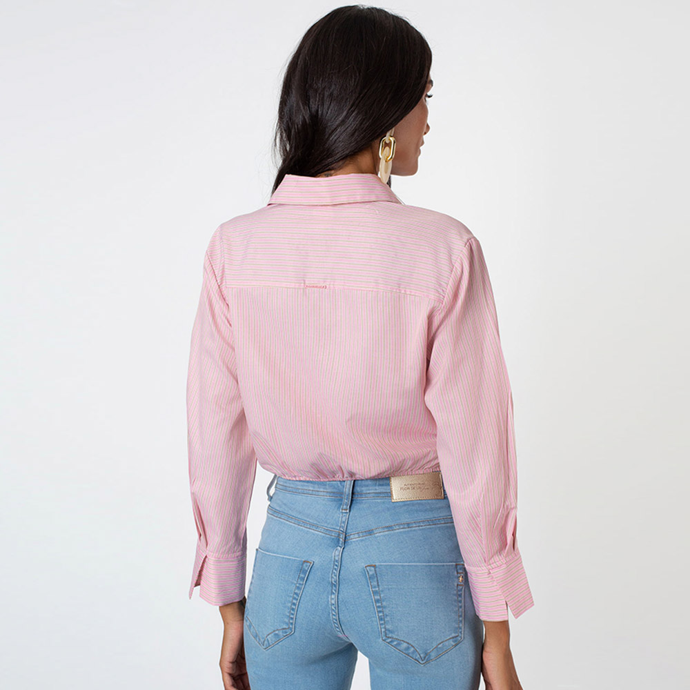 Camisa Cropped Listrada Pink Flor de Lis - Foto 2