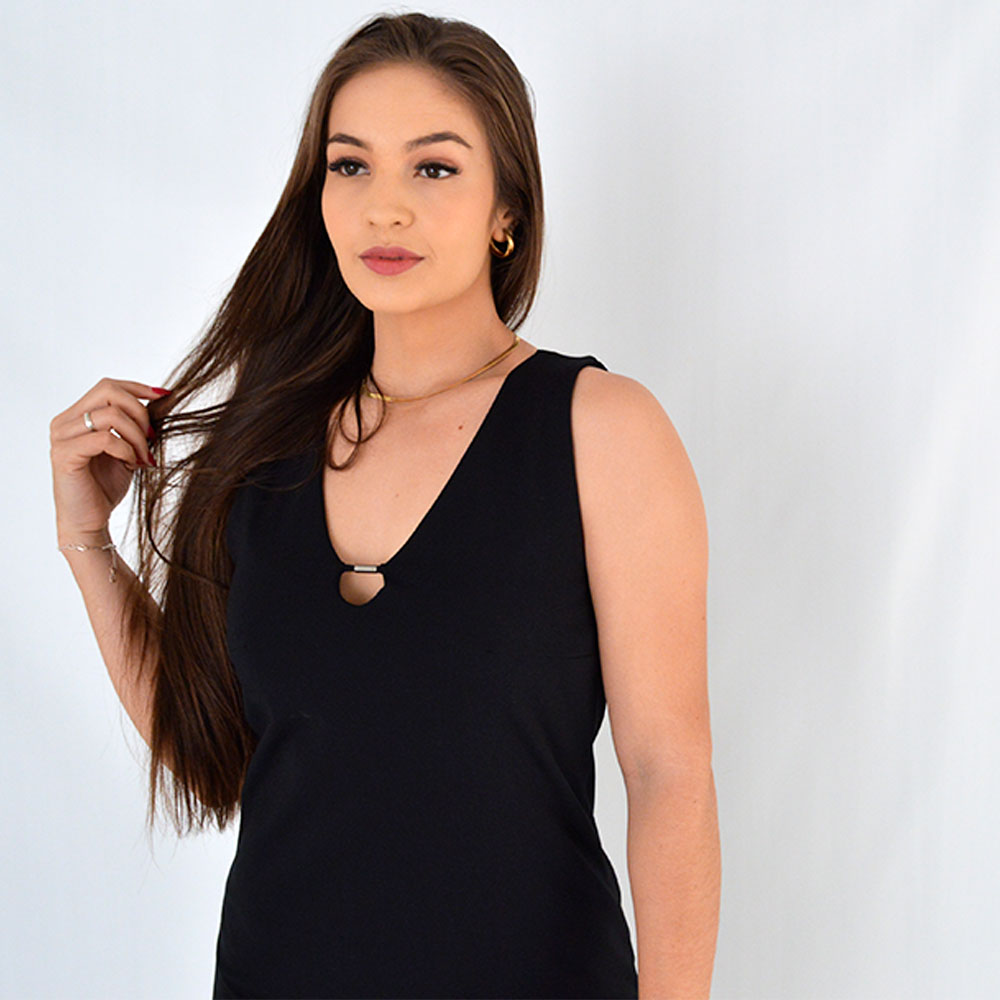 Vestido Midi Preto em Malha Lez a Lez - Foto 2