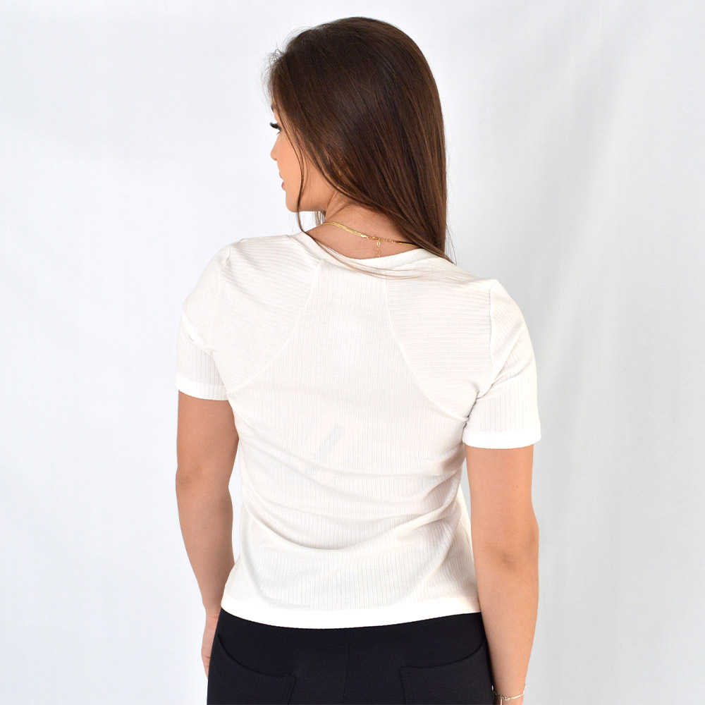 Blusa Canelada Off White Gatos e Atos Viscolycra  - Foto 2