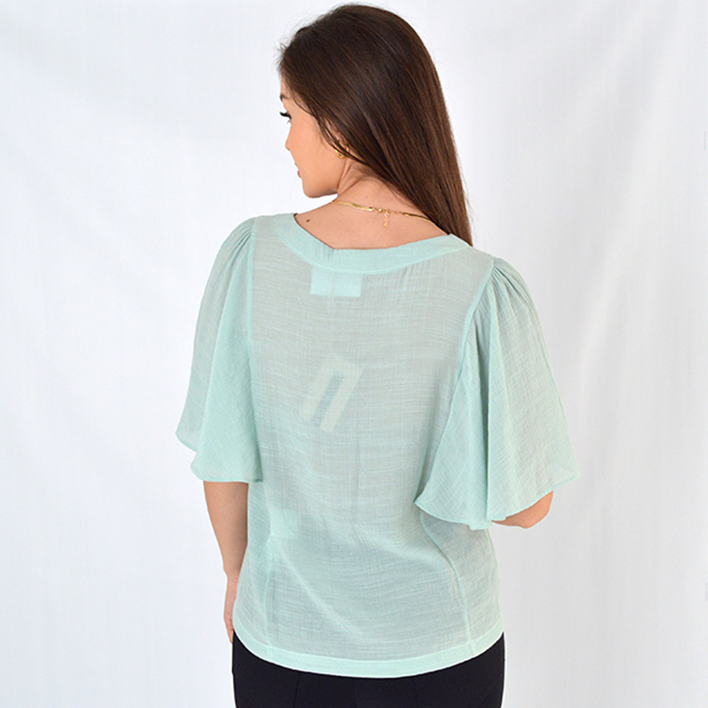 Blusa Shantung Manga Fluda Gatos e Atos Verde - Foto 3