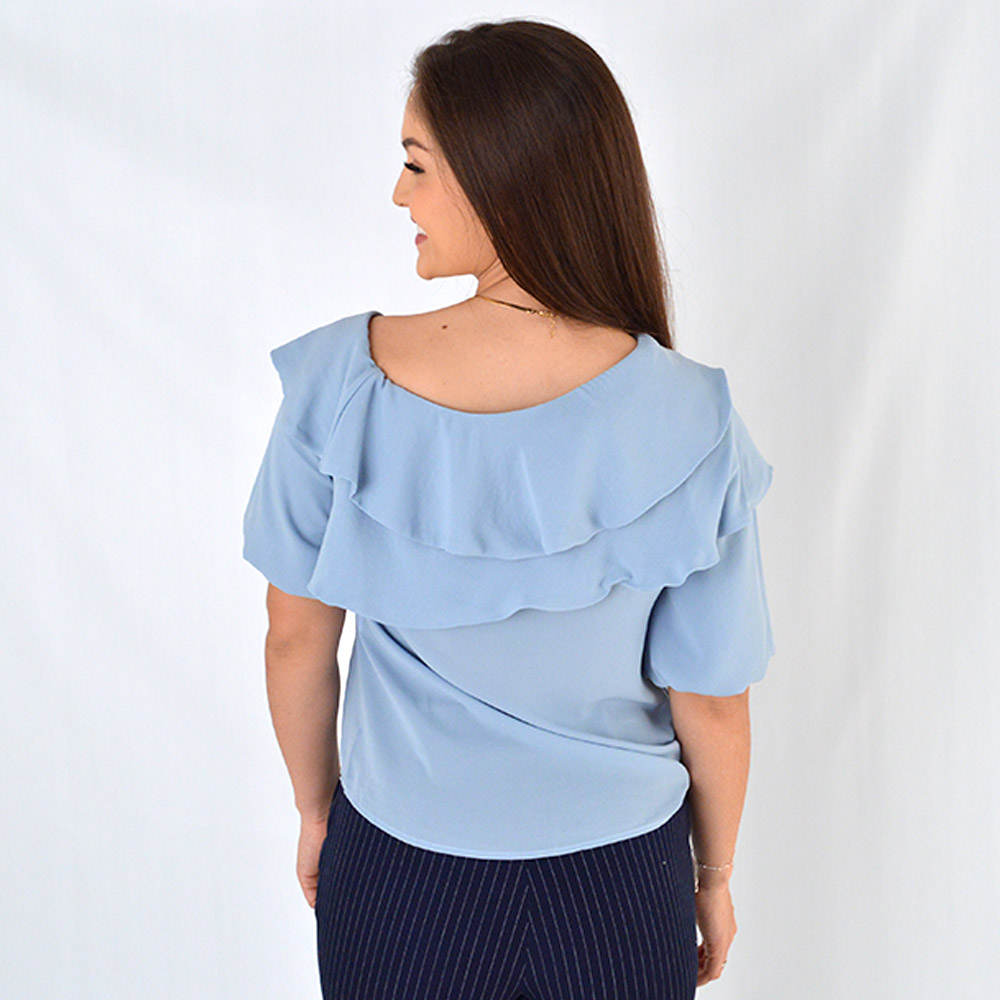 Blusa Ombro Cado Gatos e Atos Azul - Foto 3