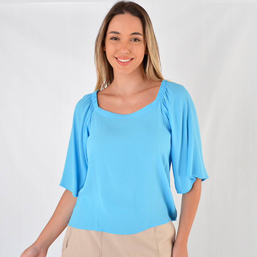 Blusa Solta Em Viscose Cor Azul Flor de Lis  - Foto 1