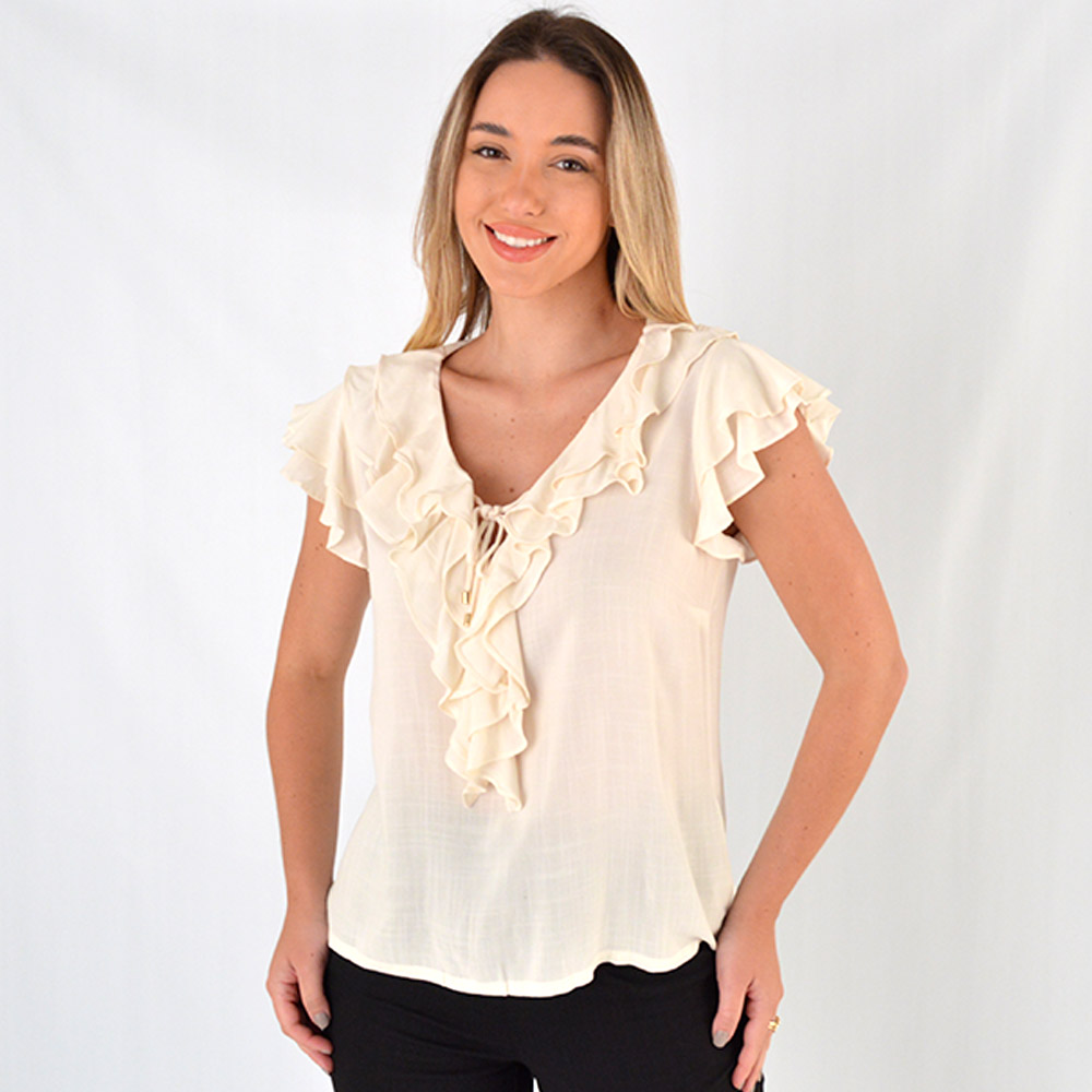 Blusa Viscose Texturizada Gatos e Atos Off White - Foto 1