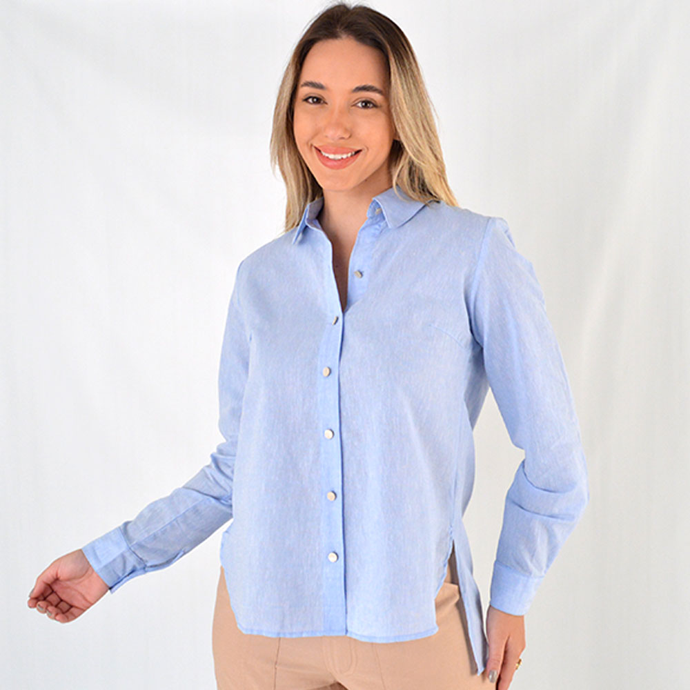 Camisa Linho E Algodo Alpelo Azul - Foto 1